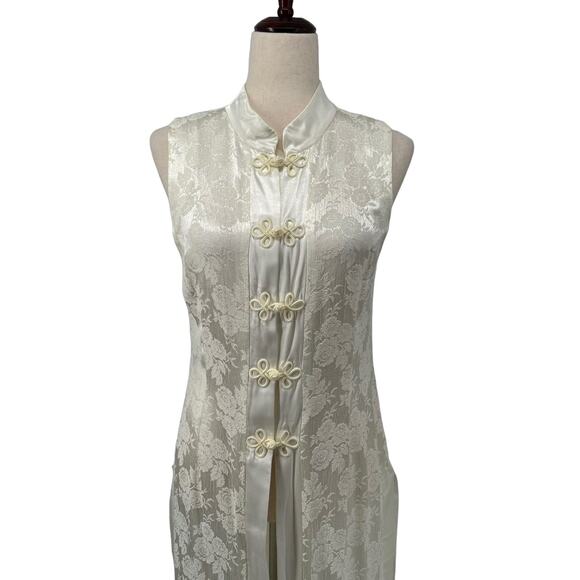 Vtg Cache High Collar Button Down Longline Vest 8 White Phoebe Buffay Coquette - Picture 2 of 11